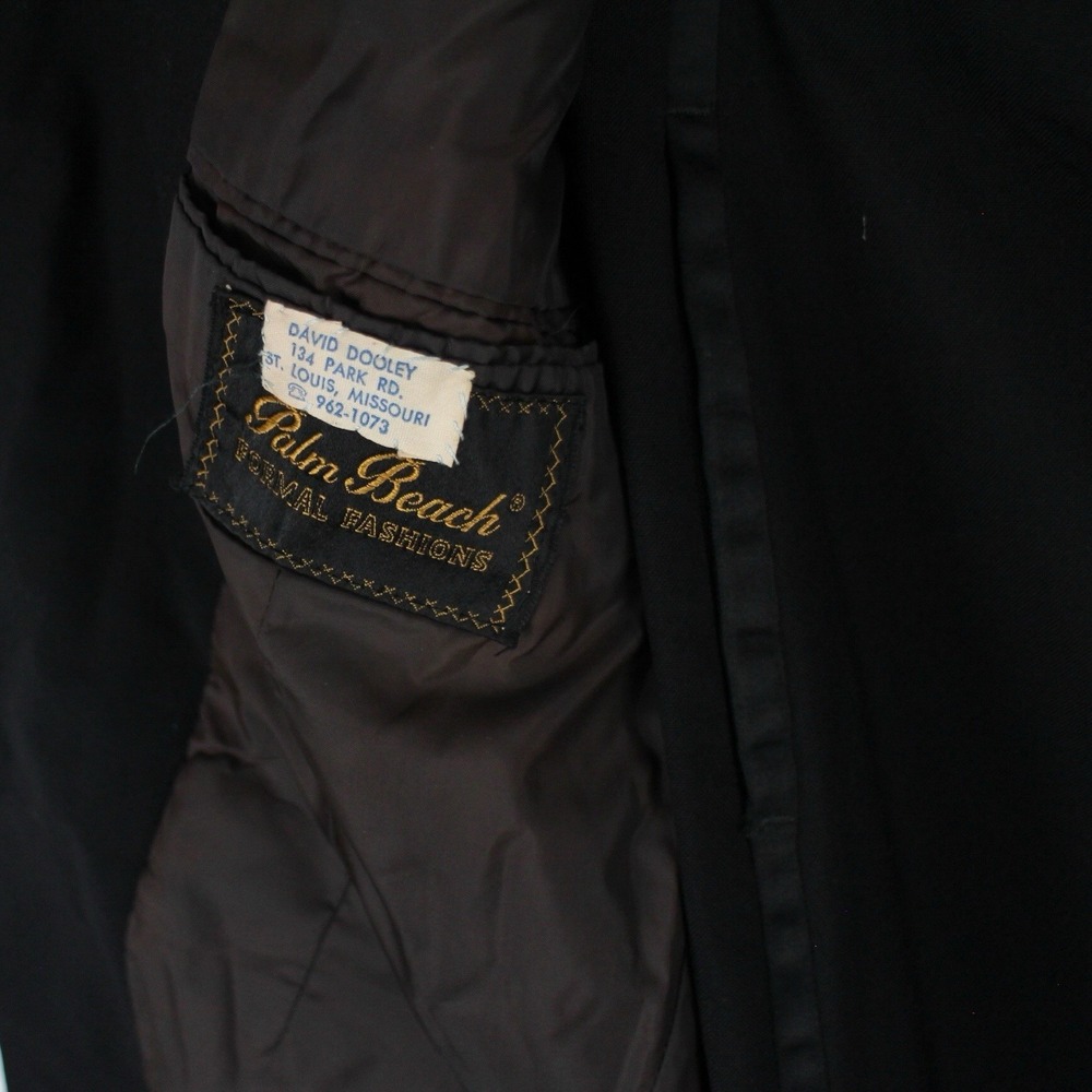 Vintage 70s Mod Black Velvet Collar Tuxedo Suit Mens 40L Satin Stripe Formal - Picture 6 of 9
